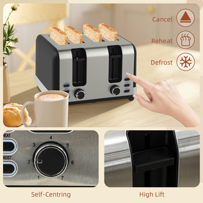 HOMCOM Stainless Steel Kettle and Toaster Set, 1.7L 3000W Rapid Boil Jug Kettle with UK Strix Thermostat, Limescale Filter, 4 Slice Toaster with 7 Browning Controls, Crumb Tray, Black and Silver Tone 