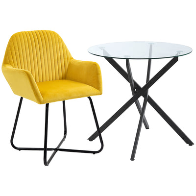 HOMCOM Modern Dining Furniture Set with Round Table and Accent Armchair Black and Yellow 