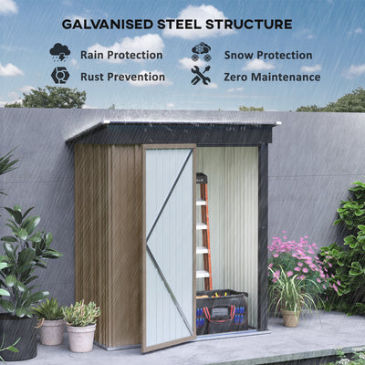 Outsunny Metal Garden Shed, Outdoor Lean-to Shed for Tool Motor Bike, with Adjustable Shelf, Lock, Gloves, 5'x3'x6', Brown 