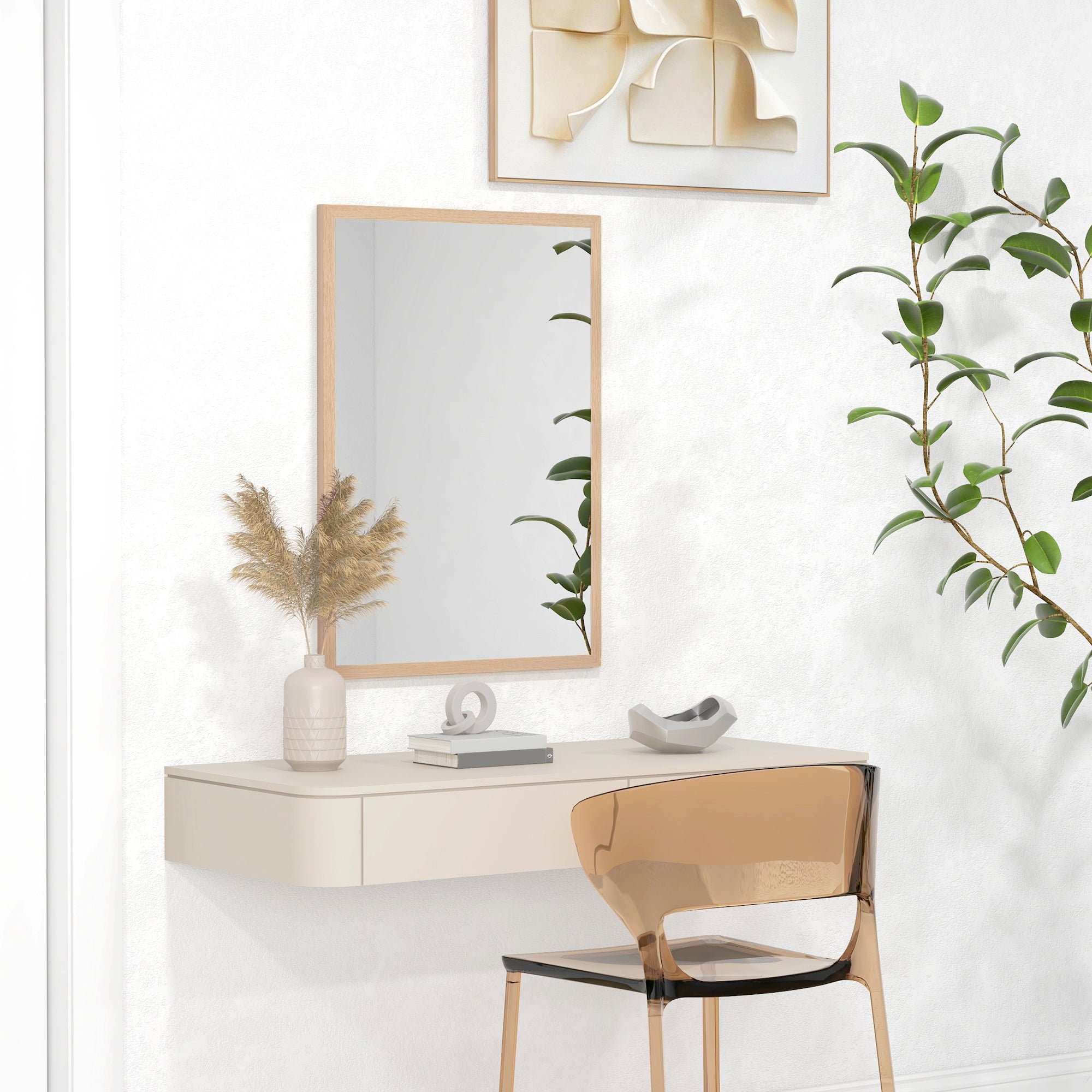 HOMCOM Wall Bathroom Mirror, 70 x 50 cm Wall-Mounted Mirror for Living Room, Bedroom, Hallway, Natural Wood 