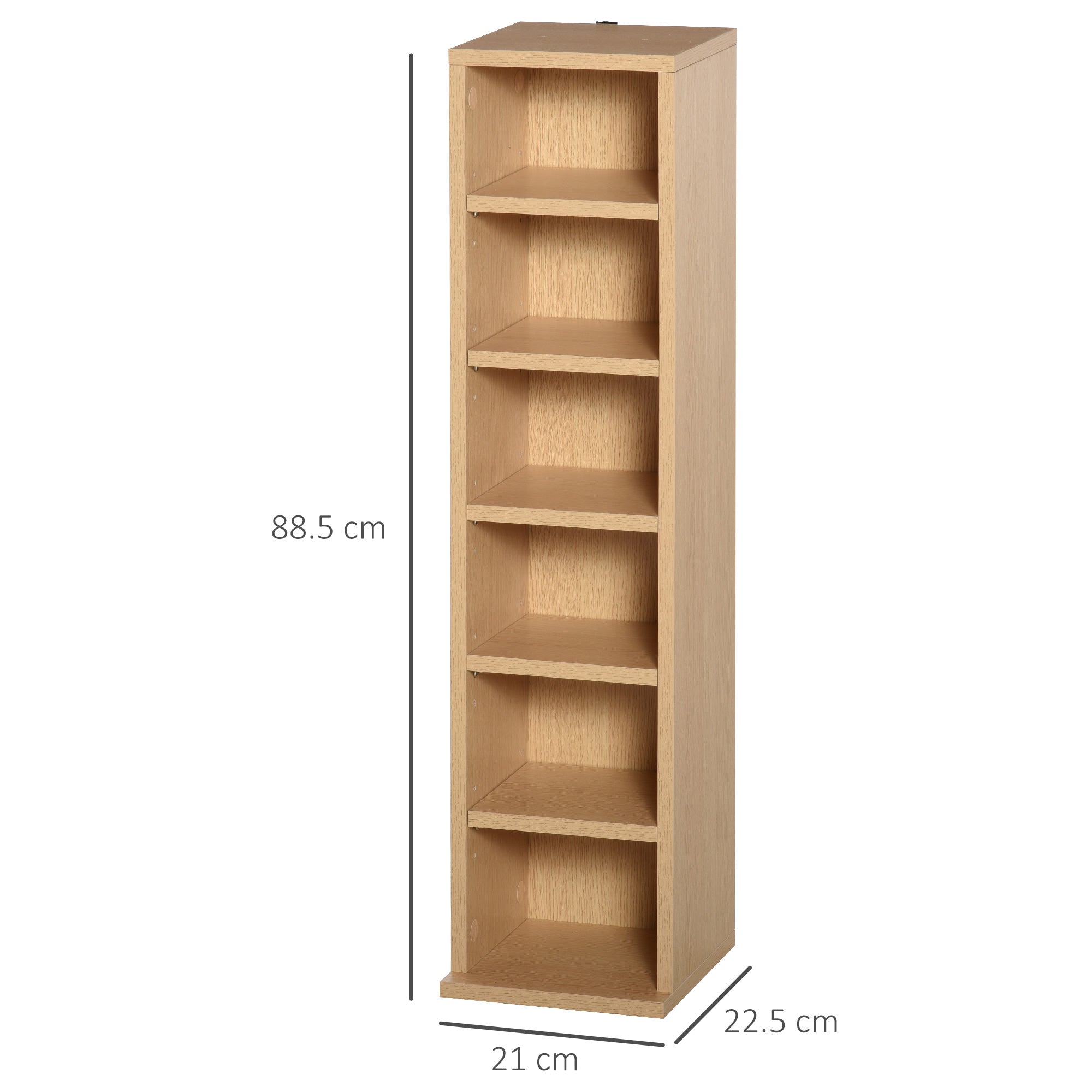 HOMCOM 204 CD Media Display Shelf Unit Set of 2 Blu-Ray Tower Rack w/ Adjustable Shelves Bookcase Storage Organiser, Natural Wood Colour 