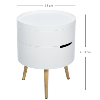 HOMCOM 3-Tier Coffee Table, Round End Table with 2 Hidden Compartments and Detachable Tray, Side Table with Storage for Living Room, Set of 2, White 