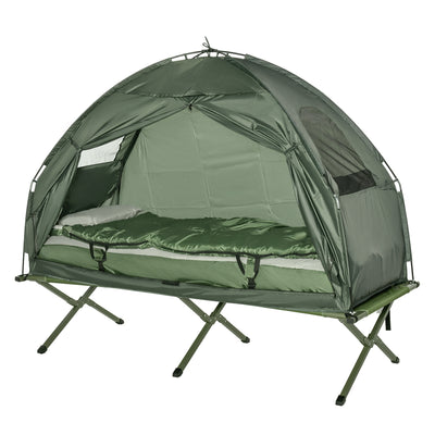 Outsunny 1 person Foldable Camping Tent w/Sleeping Bag Air Mattress Outdoor Hiking Picnic Bed cot w/Foot Pump 