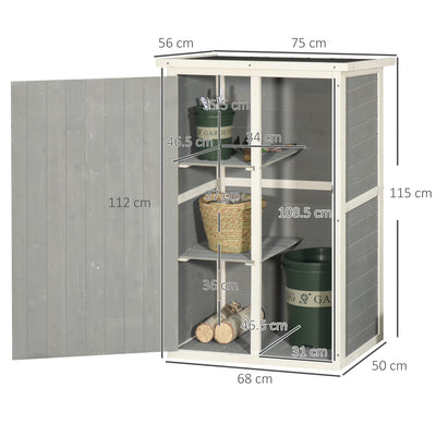 Outsunny Wooden Small Shed, Garden Storage Shed with Shelves and Bolt Latch, 75L x 56W x115H cm, Grey 