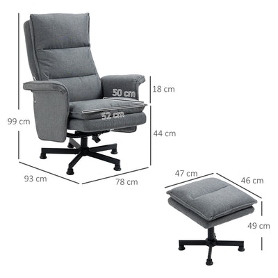 HOMCOM Swivel Recliner Chair and Footstool, Upholstered Massage Recliner Armchair with Remote Control, Timer and Steel Base, Grey 