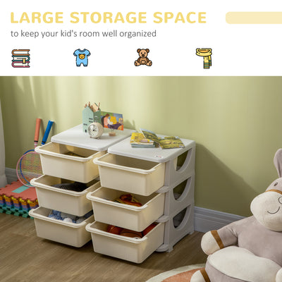 HOMCOM Kids Storage Unit, with Six Drawers - Cream 