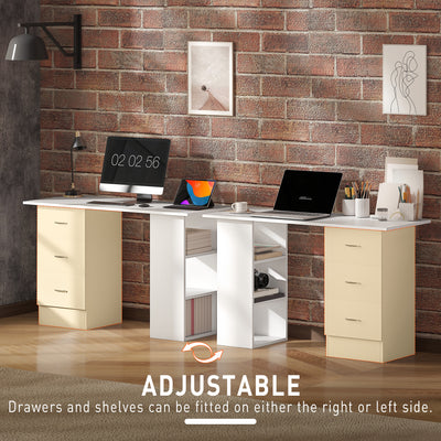 HOMCOM Computer Desk, Writing Table, PC Workstation with 3 Storage Shelves and Drawers, Silver Handle, for Home Office, White 