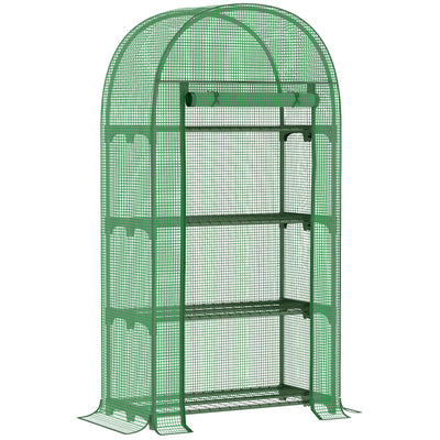 Outsunny 4 Tier Mini Greenhouse for Outdoor, Portable Gardening Plant Green House with Storage Shelf, Roll-Up Zipped Door, Metal Frame and PE Cover, 80 x 49 x 160cm, Green 