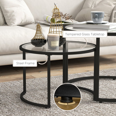 HOMCOM Two-Piece Nest of Glass-Top Coffee Tables 