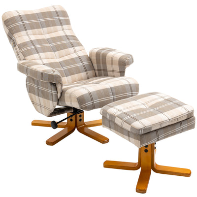 HOMCOM Linen Swivel Recliner Chair with Footstool, Wooden Base and Storage for Living Room, Multicolour 