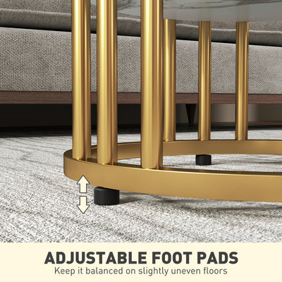 HOMCOM Set of Two Marble-Effect Coffee Tables - White/Gold-Tone 