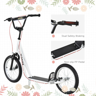 HOMCOM Kick Scooters for Kids with Adjustable Height, Anti-Slip Deck, Dual Brakes, Rubber Tyres, for Boys and Girls Aged 5+ Years Old - White 