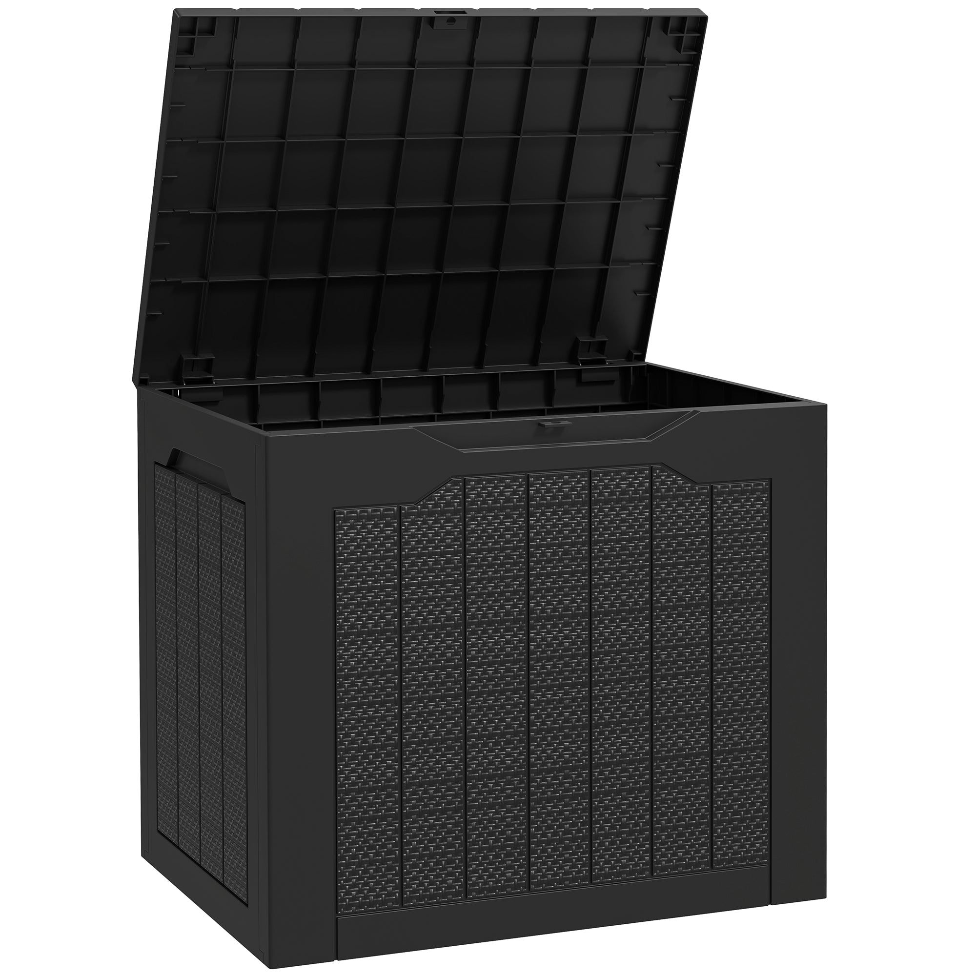 Outsunny 93L Plastic Garden Storage Box, Outdoor Storage Box with Handles, Waterproof Outdoor Storage Container, Black 