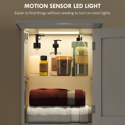 HOMCOM Slim Bathroom Storage Cabinet, with Sensor Lights - White 