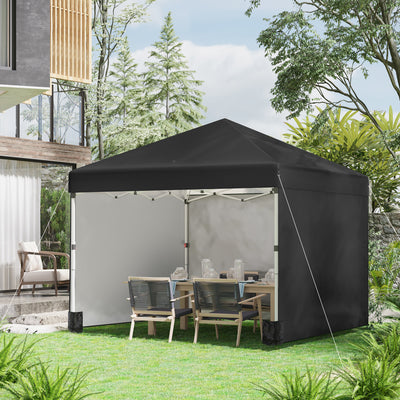 Outsunny 3 x 3 (M) Pop Up Gazebo Event Shelter, Height Adjustable Party Tent with 3 Sidewalls, Weight Bags and Wheeled Bag 