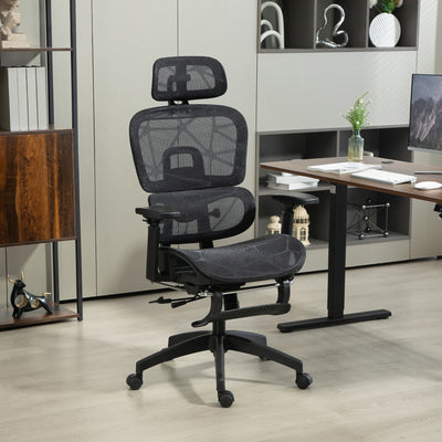 HOMCOM Executive Office Chair, Ergonomic Mesh High Back Desk Chair with Lumbar Support, Reclining Function, Swivel Computer Chair with 3D Armrest, Headrest, Footrest, Black 