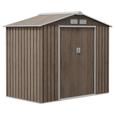 Outsunny 7 x 4ft Metal Garden Storage Shed with Vents, Floor Foundation Kit and Lockable Double Doors, Light Brown 