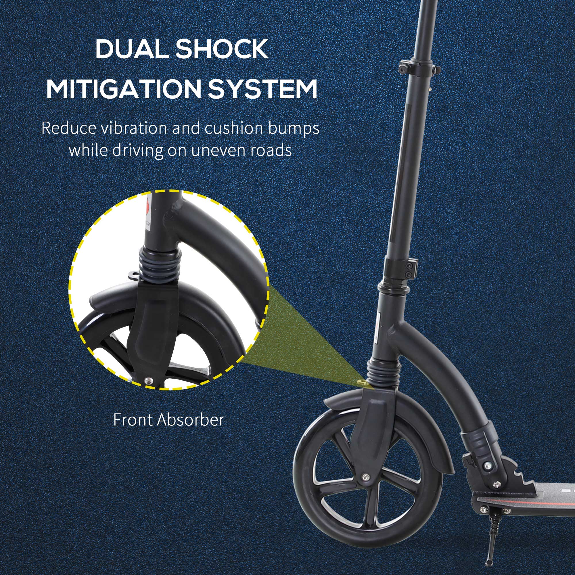 HOMCOM Foldable Kick Scooter with Double Shock Absorption and Big Wheels, Height Adjustable Aluminium Frame Big Wheel Scooter for 14+ Teens Adult - Black 