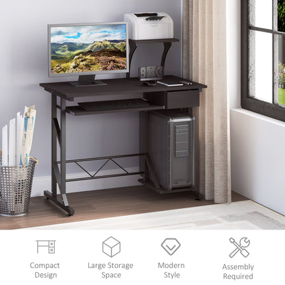 HOMCOM Computer Desk with Display Stand, Sliding Keyboard Tray Drawer and Host Box Shelf Home Office Workstation Dark Brown 