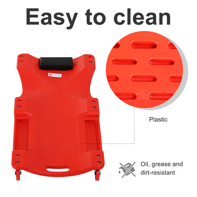 DURHAND Mechanic Vehicle Creeper Under Car Repair Padded Headrest Rolling Moulded Workshop Garage Assistance with Tool Tray, Red 