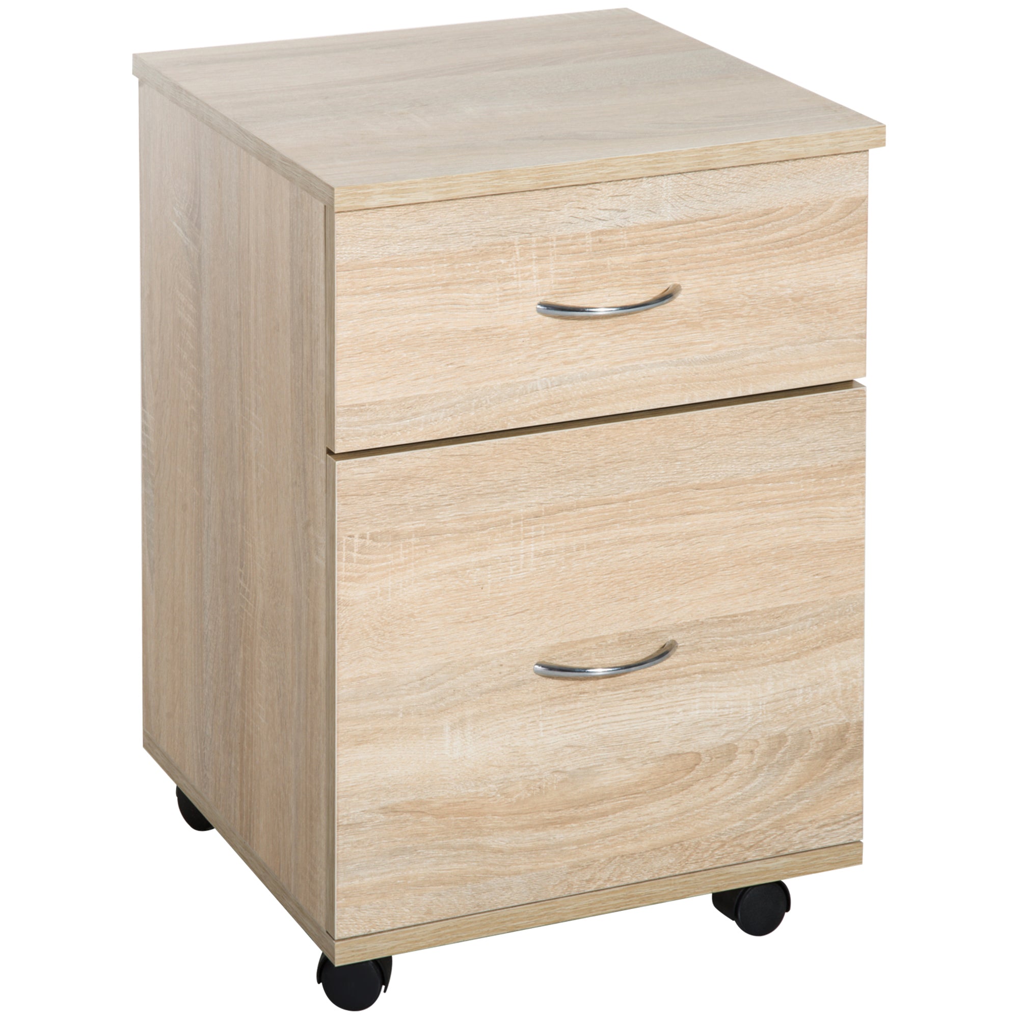HOMCOM Two Drawer Filing Cabinet with Wheels- Oak 