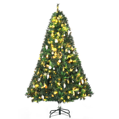 HOMCOM 1.8m 6ft Pre-Lit Artificial Christmas Tree 200 LED Xmas Tree Holiday Décor with Decorative Balls Ornament Metal Stand 
