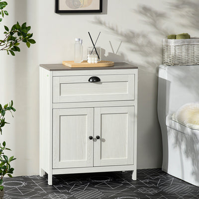 kleankin Bathroom Floor Cabinet, Freestanding Storage Cupboard with Drawer, Double Door Cabinet and Adjustable Shelf, White 