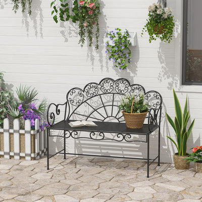 Outsunny Metal Garden Bench Loveseat with Slatted Seat, Black 