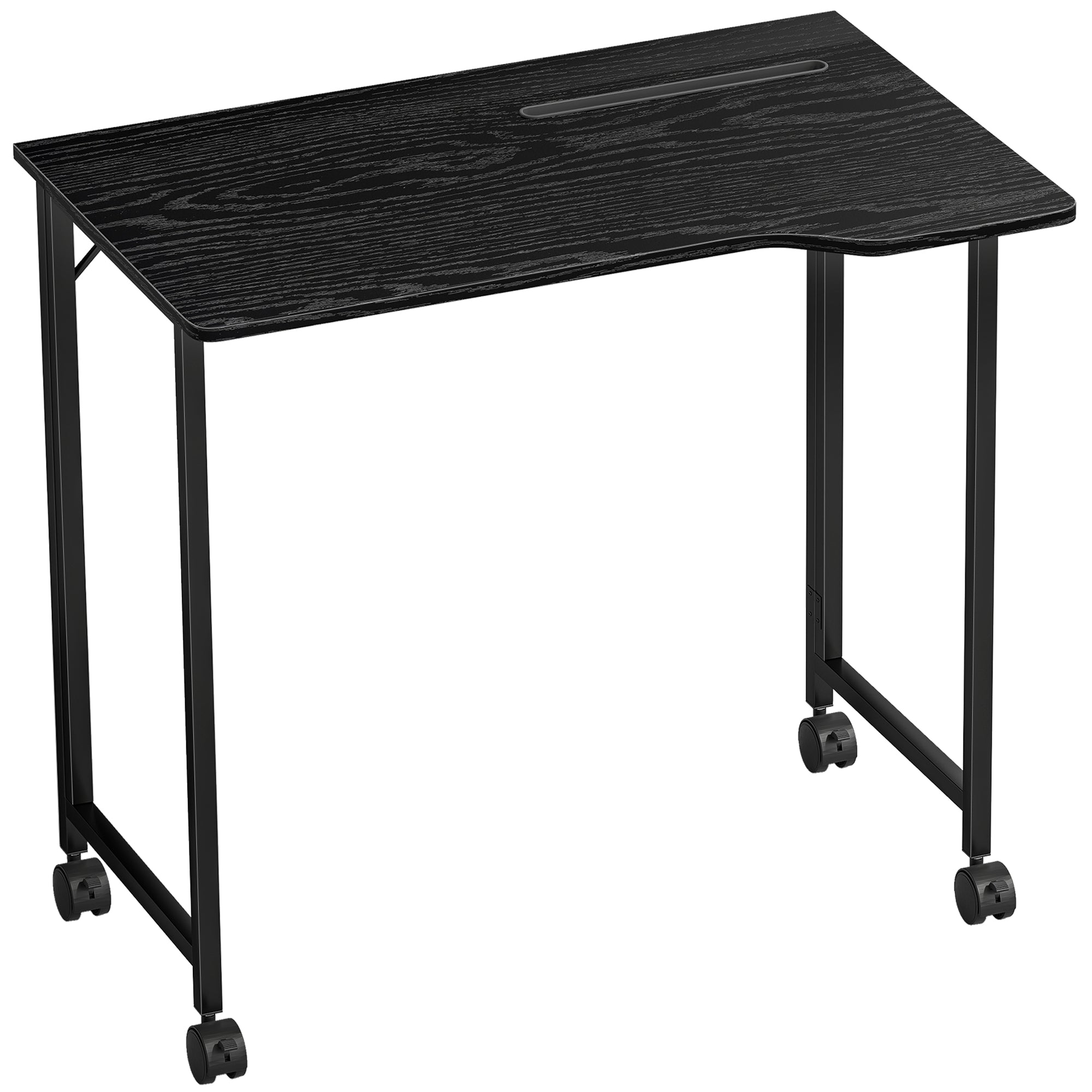 HOMCOM Folding Small Desk on Wheels - Black Wood Effect 
