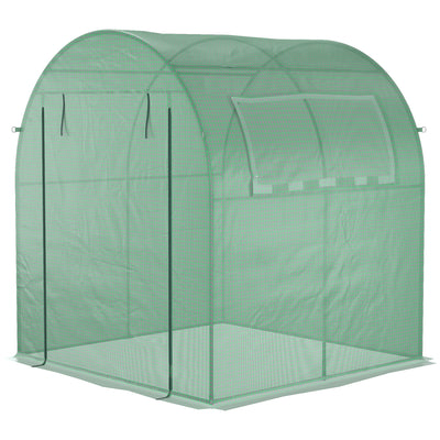 Outsunny Walk in Polytunnel Greenhouse, Green House for Garden with Roll-up Window and Door, 1.8 x 1.8 x 2 m, Green 