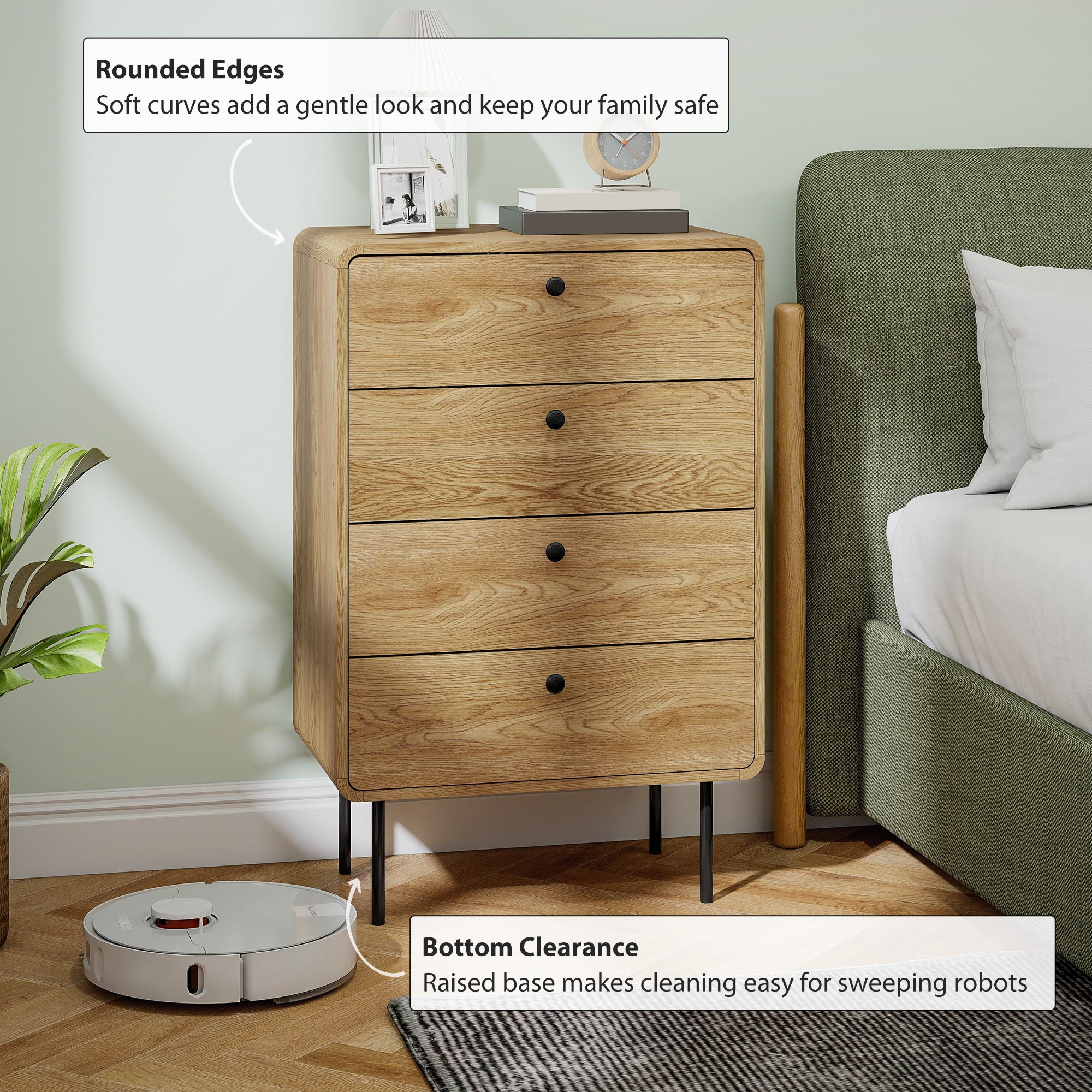 HOMCOM Modern Chest of Drawers with 4 Drawers - Oak 
