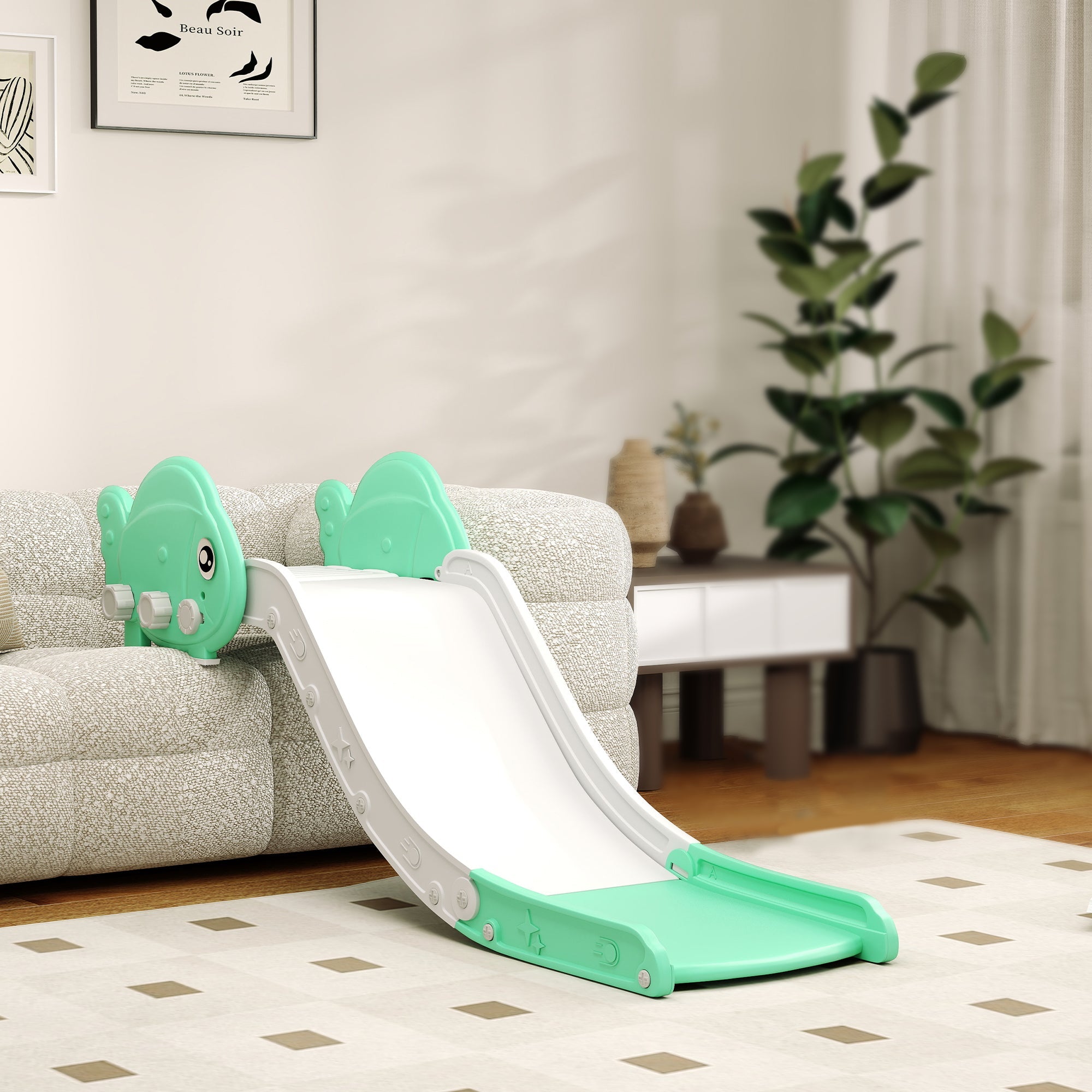 AIYAPLAY Kids Sofa Slide with 130cm Extended Length, HDPE Toddler Slide for Sofa, Bed, Stairs, Easy Assemble & Storage, Green 