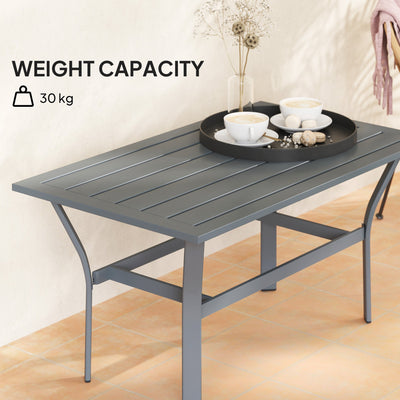 Outsunny Metal Garden Coffee Table, Rectangular Outdoor Side Table with Slatted Tabletop, Foot Pads for Outside, Garden, Balcony, Porch, 91.5 x 55 x 45cm, Dark Grey 