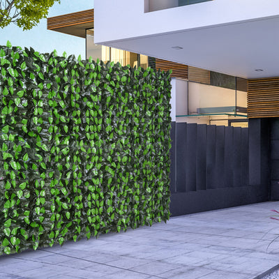 Outsunny Artificial Leaf Hedge Screen Privacy Fence Panel for Garden Outdoor Indoor Decor 3M x 1M Light Green and Dark Green 