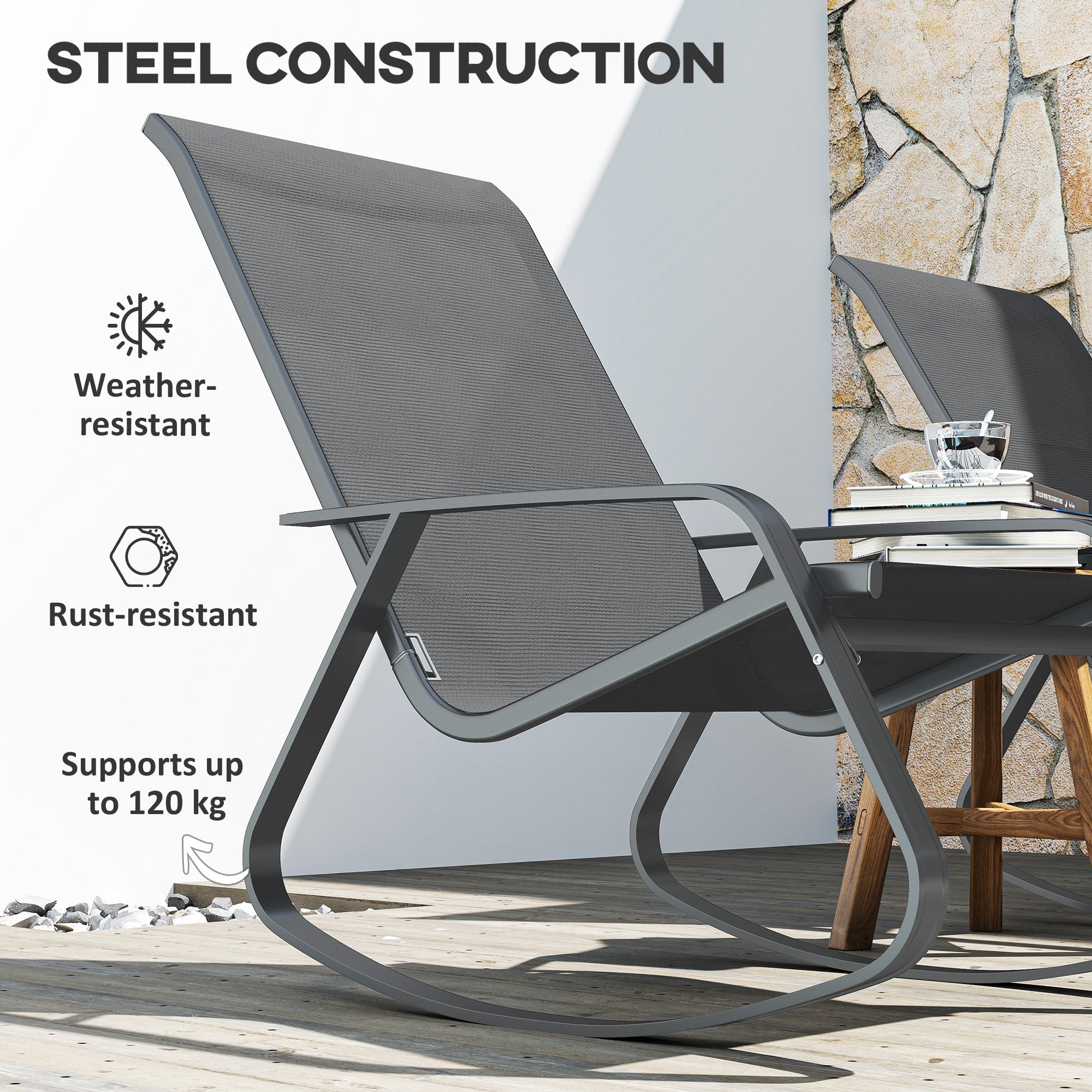 Outsunny Set of Two Rocking Garden Chairs - Grey 