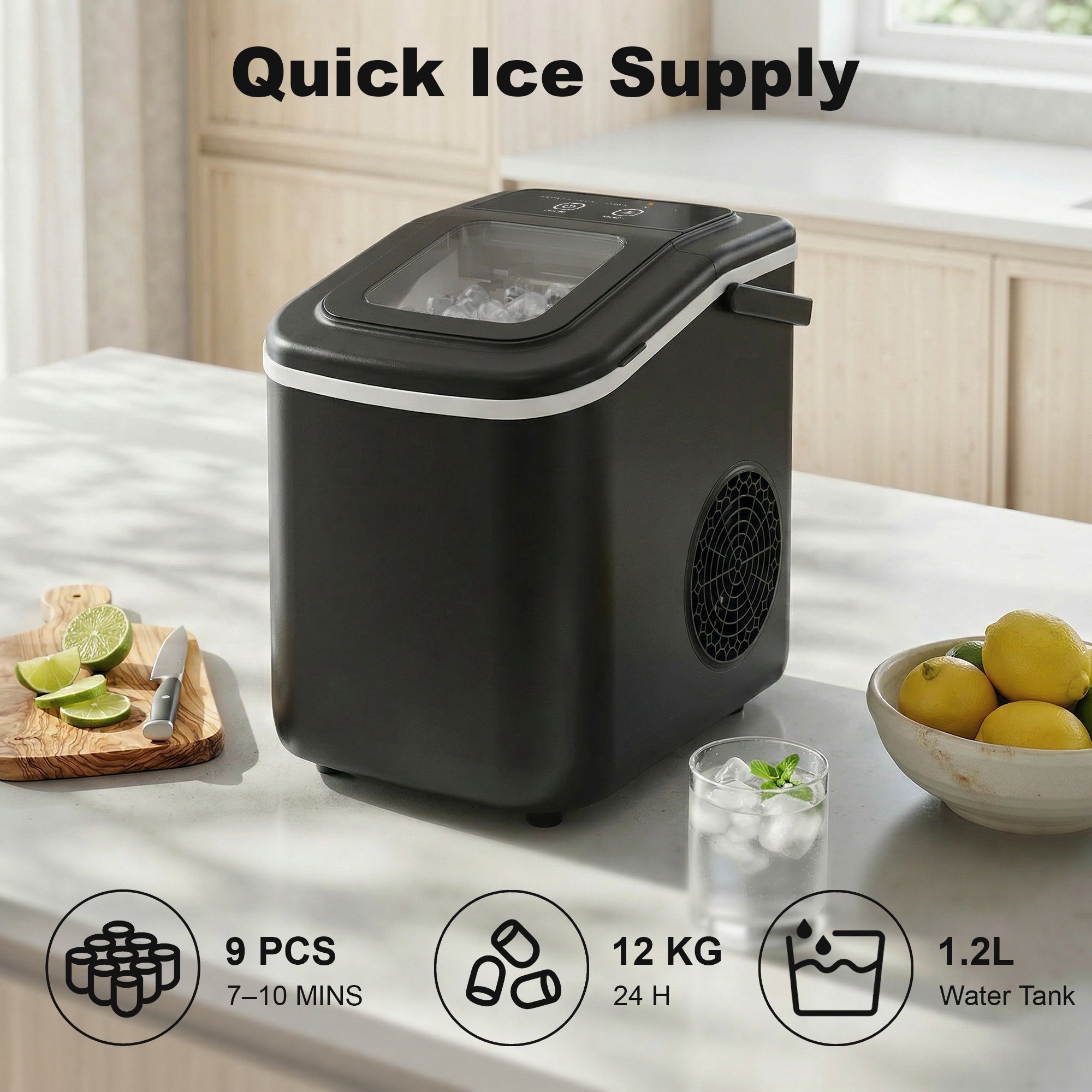 HOMCOM Countertop Ice Maker Machine 9 Cubes in 7 Mins Portable Ice Machine Ice Scoop and Basket 2 Sizes Black 