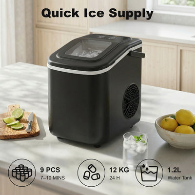 HOMCOM Countertop Ice Maker Machine 9 Cubes in 7 Mins Portable Ice Machine Ice Scoop and Basket 2 Sizes Black 