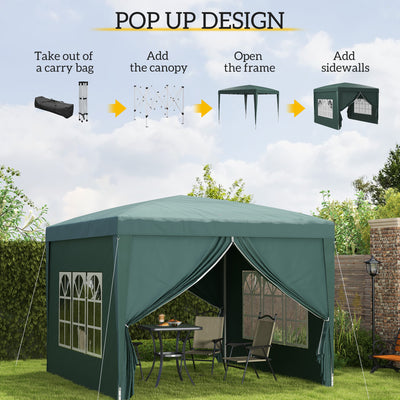 Outsunny 3 x 3m Pop Up Gazebo, Wedding Party Canopy Tent Marquee with Carry Bag and Windows, Green 