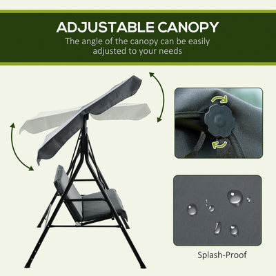 Outsunny Three-Seater Garden Swing Chair, with Adjustable Canopy - Grey 