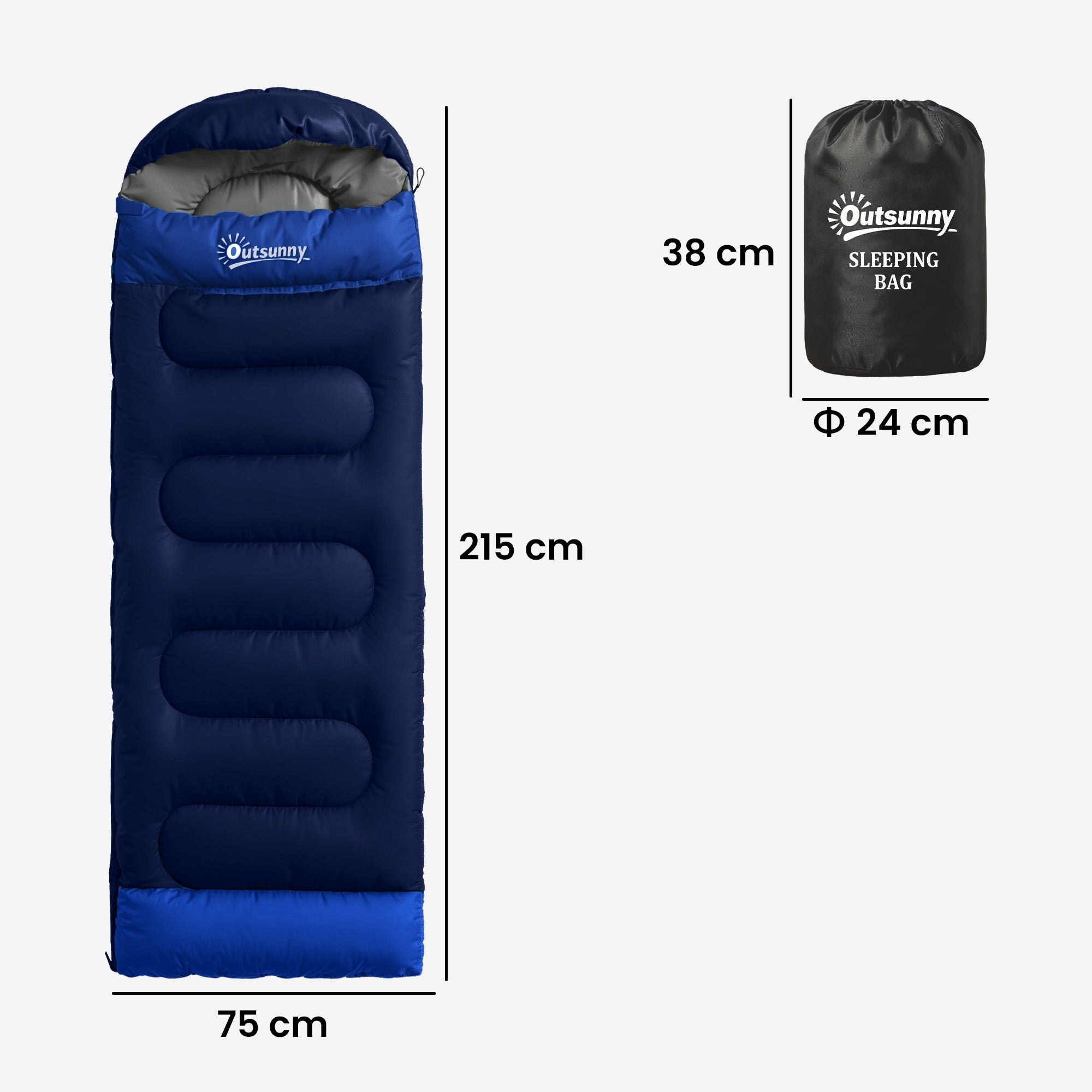 Outsunny Sleeping Bag for Adults, Lightweight & Compact Sleeping Bag, 3 Seasons, Navy Blue 