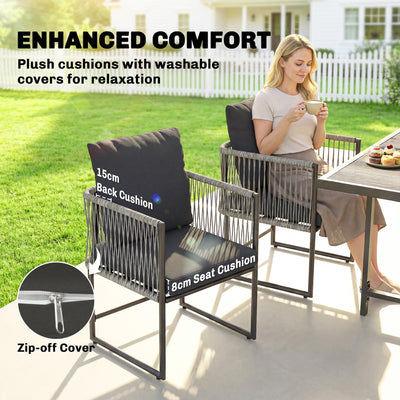 Outsunny 4-Seater Garden Dining Set, Rattan Outdoor Furniture with Space-Saving Chairs and Thick Cushions for Patio Balcony, Black 