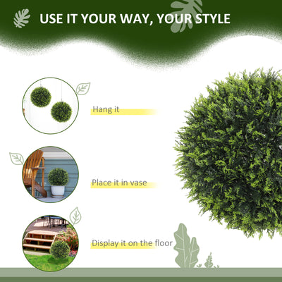 HOMCOM Set of 2 Artificial Plant Topiary Balls, UV-protected Fake Decorative Plants, Faux Plants for Home Indoor Outdoor Decor, 45cm, Green 