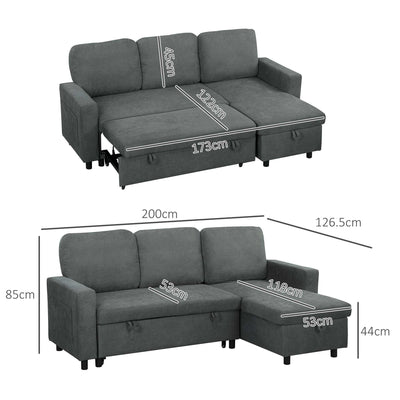 HOMCOM L Sofa Bed, with Storage - Charcoal Grey 