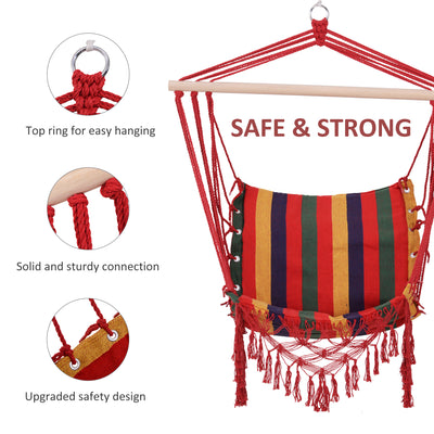 Outsunny Hammock Chair Swing Colourful Striped Tree Hanging Seat Porch Indoor Outdoor Fabric Garden Furniture 