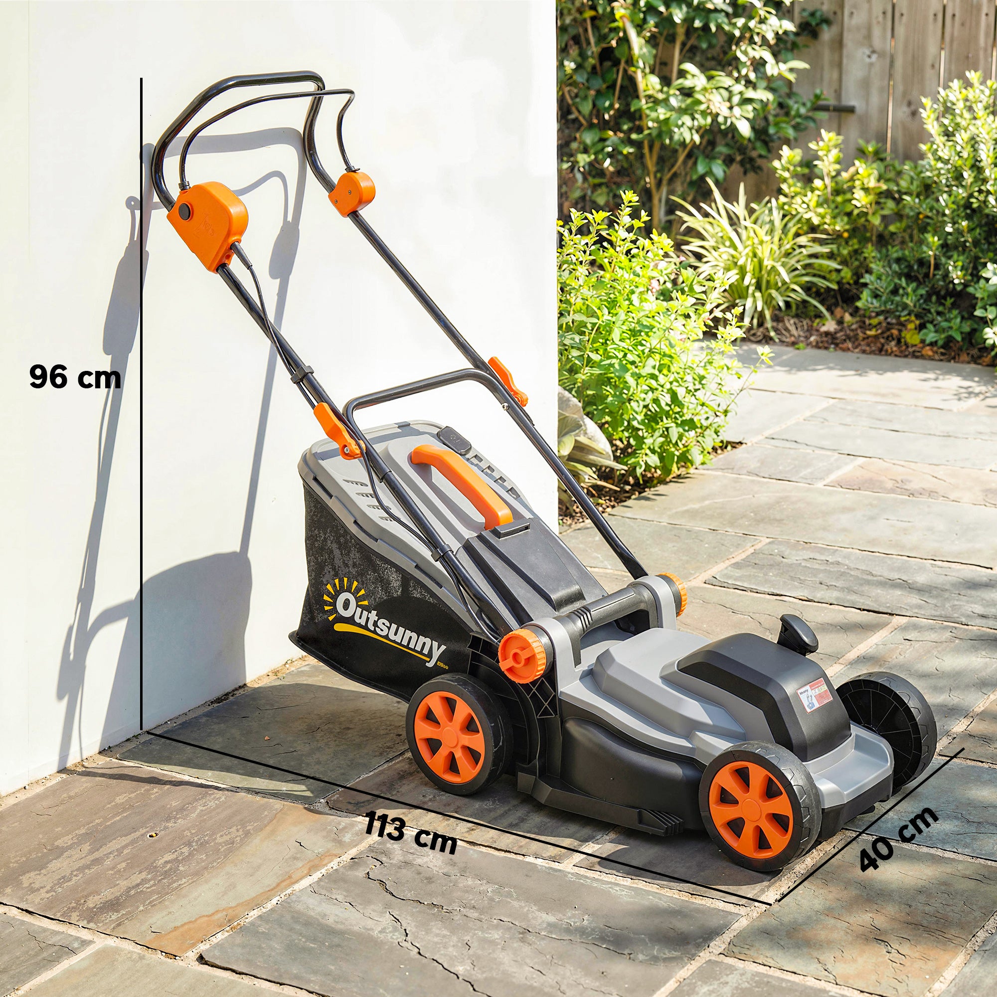 Outsunny 18V Cordless Lawnmower with 2 x 4Ah Batteries, Battery Lawn Mower with 34cm Cutting Width, Mulching Feature 