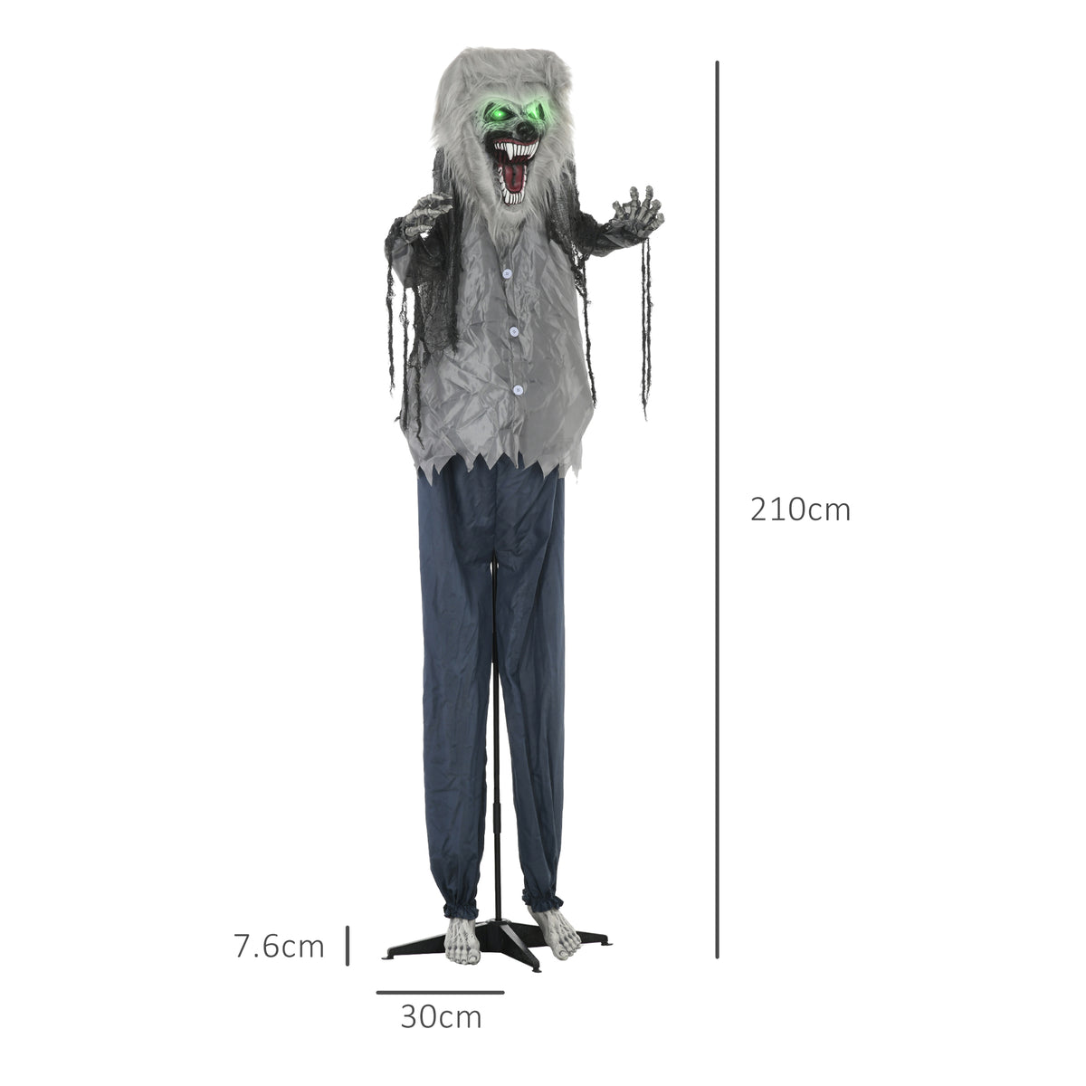 HOMCOM 6'8" Skeleton Werewolf Halloween Animatronic, with Glowing Eyes 