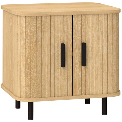 HOMCOM Bedside Table, Nordic Side Table with Roller Shutter Style Sliding Doors and Metal Legs for Bedroom, Living Room, Oak Tone 