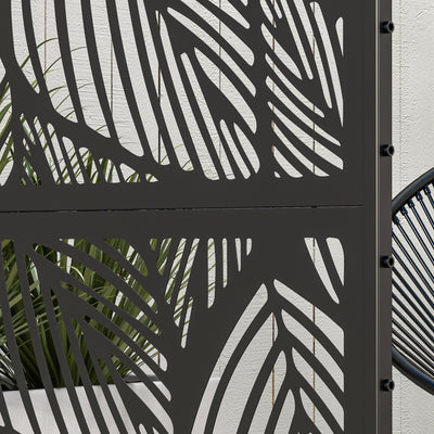 Outsunny Metal Decorative Privacy Screen Outdoor Divider, Black Leaf 