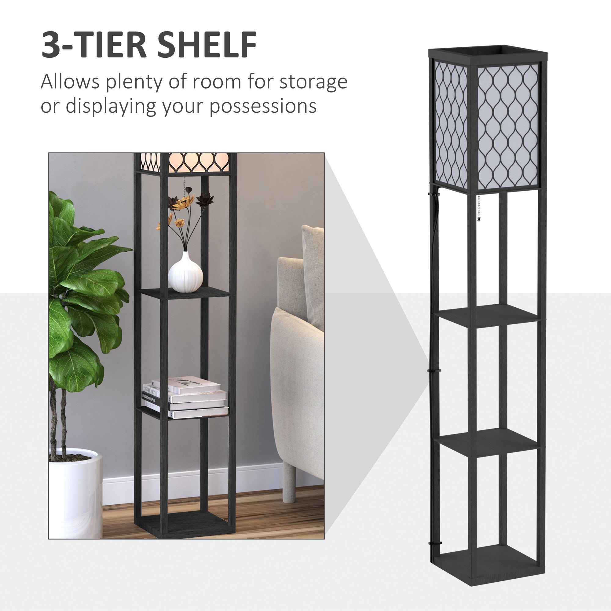 HOMCOM Three-Shelf Standing Lamps Set of 2 - Black 