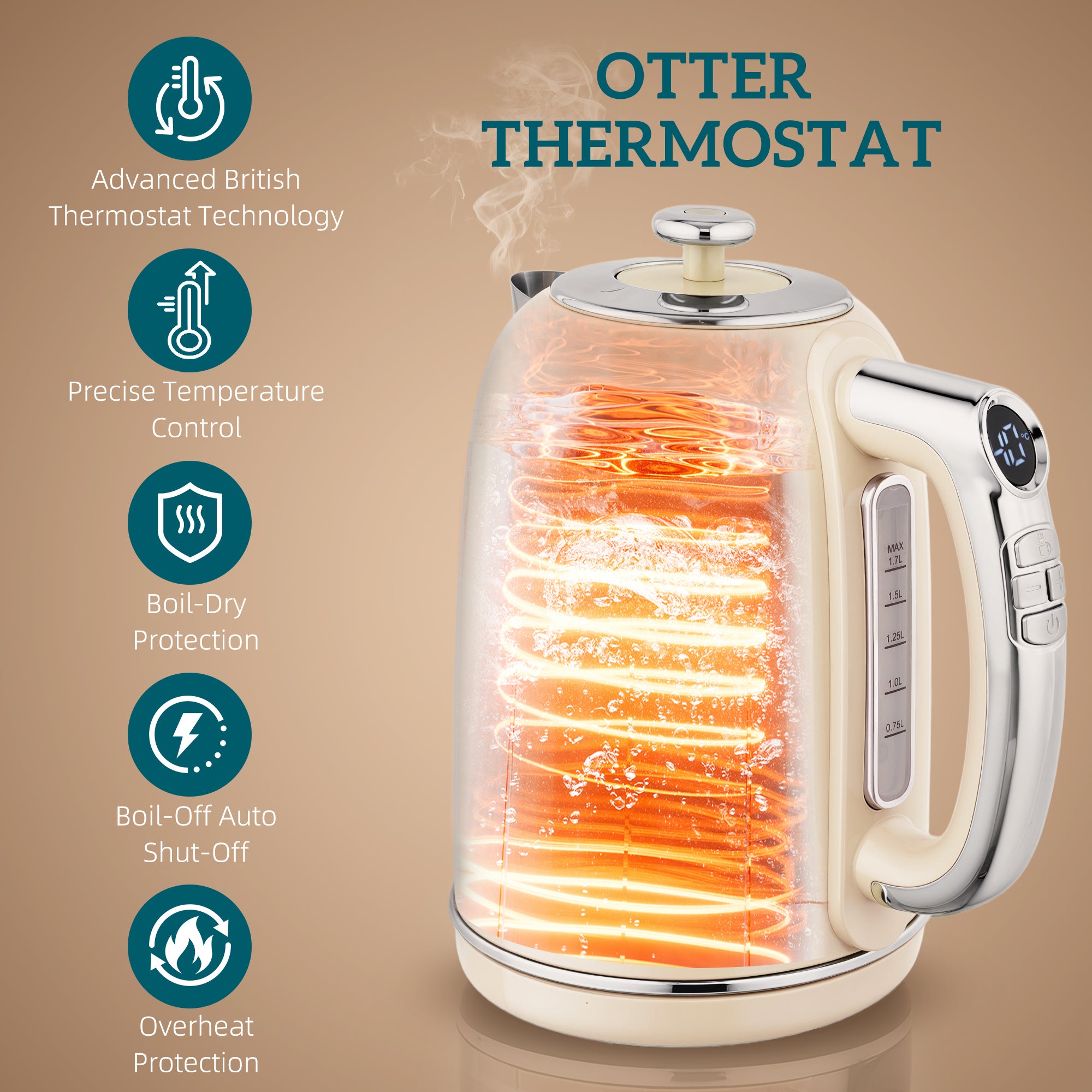 HOMCOM Polished Retro 40-100°C Kettle and Toaster Set - Cream 